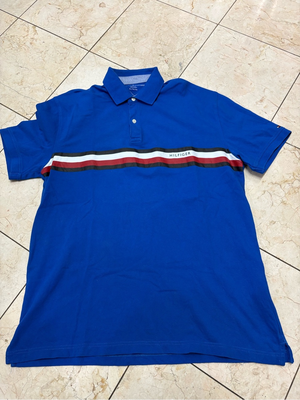 Tommy Hilfiger Royal Blue Polo with Red, White & Black Stripe